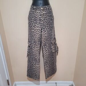 Disclosure Leopard Print Cargo Pants Wide Leg baggy y2k Women's Size 7/28 grunge
